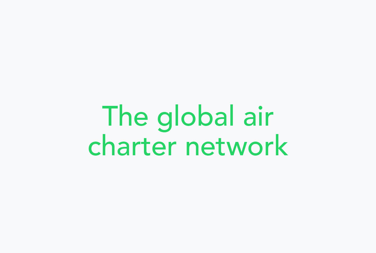 Typography-led brand message reading “The global air charter network” on a white background.