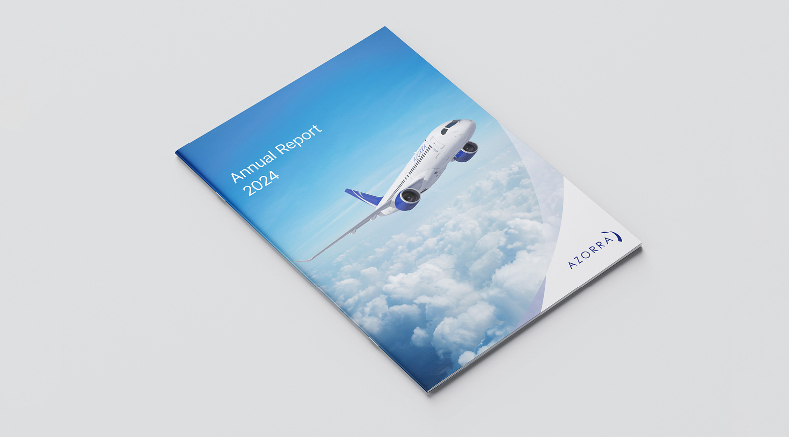 Cover of an aviation annual report featuring branded aircraft imagery and clean corporate design for an aviation leasing company.