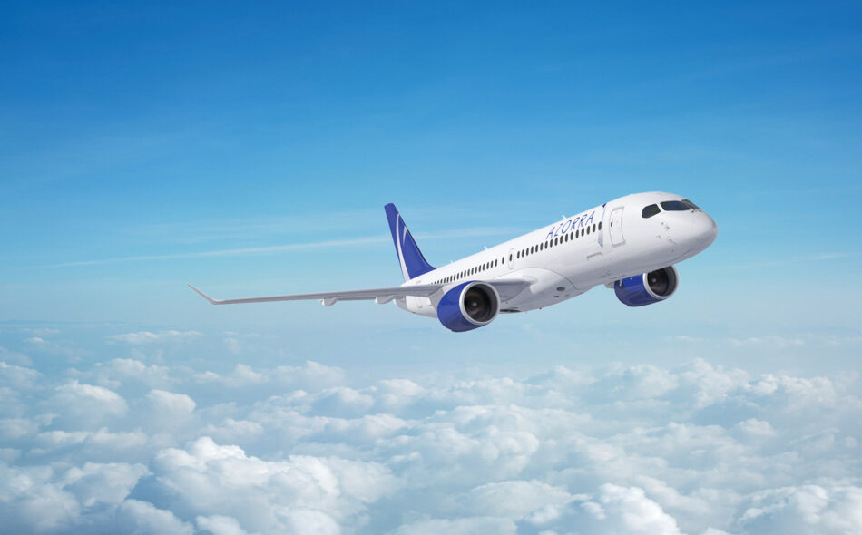 Commercial aircraft flying above clouds used as a visual concept for an aviation annual report and corporate brochure design project.