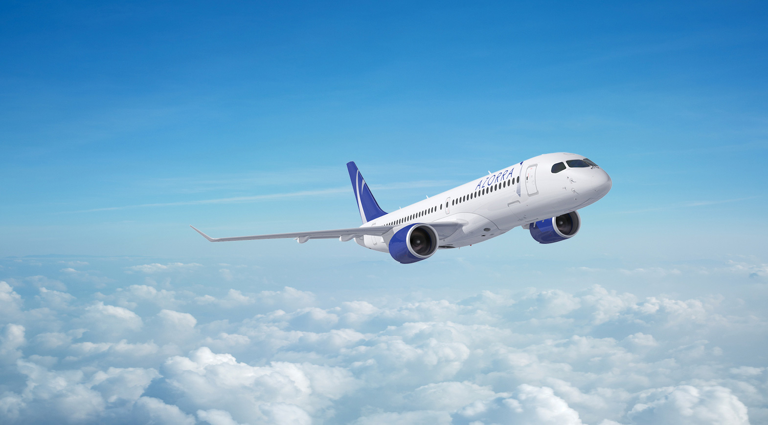 Commercial aircraft flying above clouds used as a visual concept for an aviation annual report and corporate brochure design project.