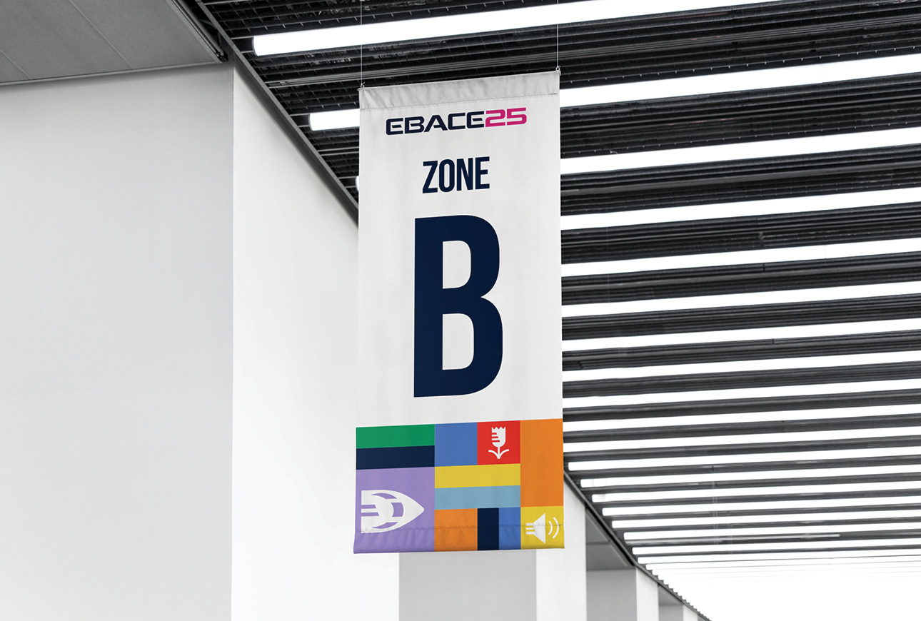 EBACE25 exhibition wayfinding signage for Zone B in event venue