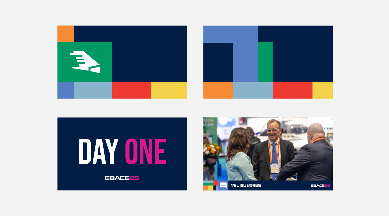 EBACE 2025 branding elements and social media templates for aviation event marketing
