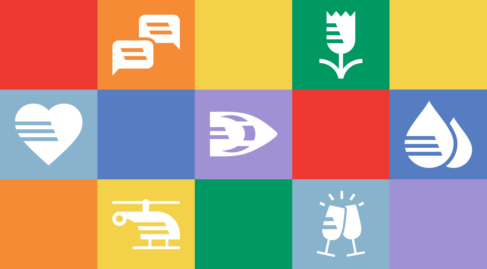 EBACE25 brand icon system with colourful aviation-themed graphic symbols