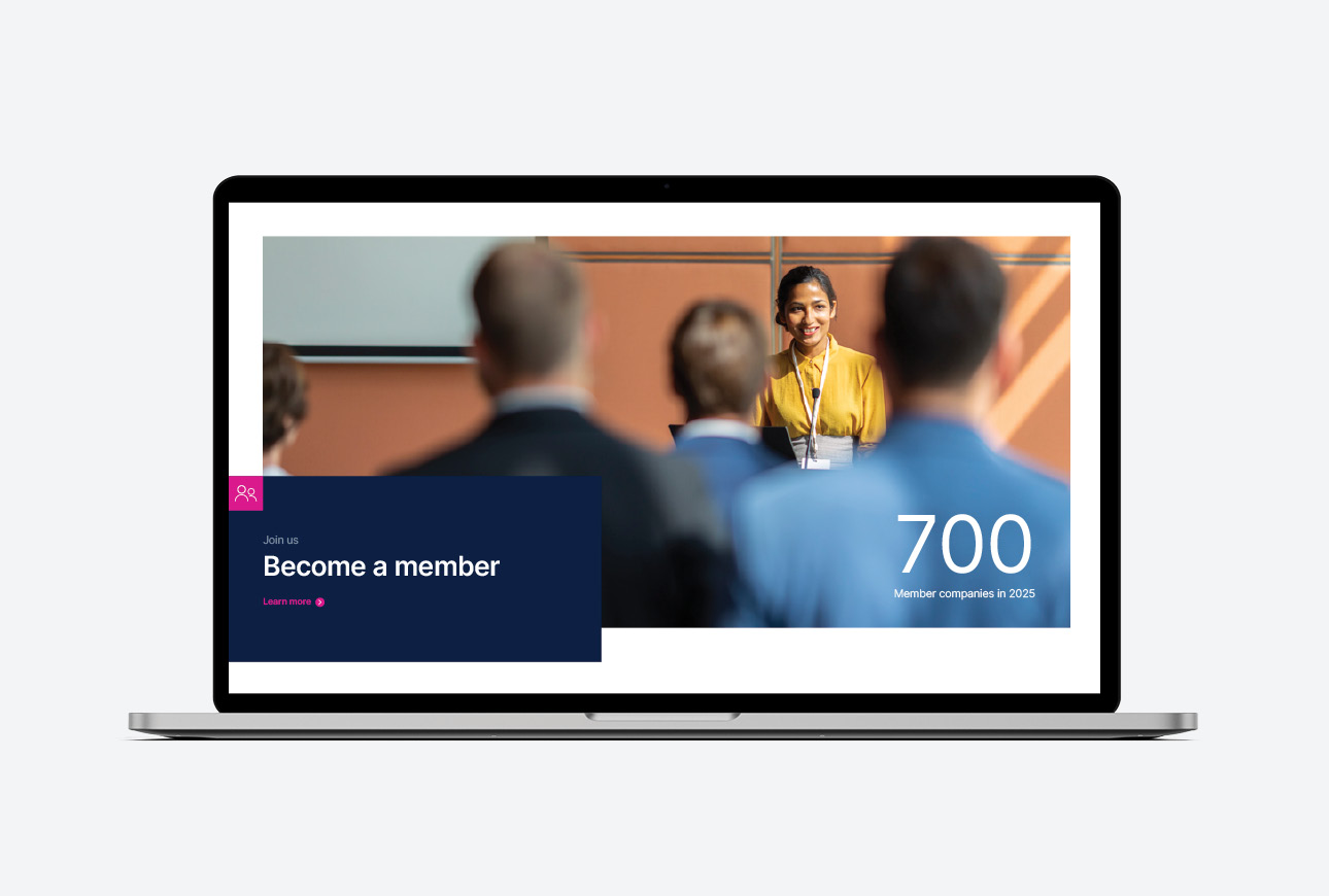 Website section highlighting EBAA membership information with clear calls-to-action and structured content layout