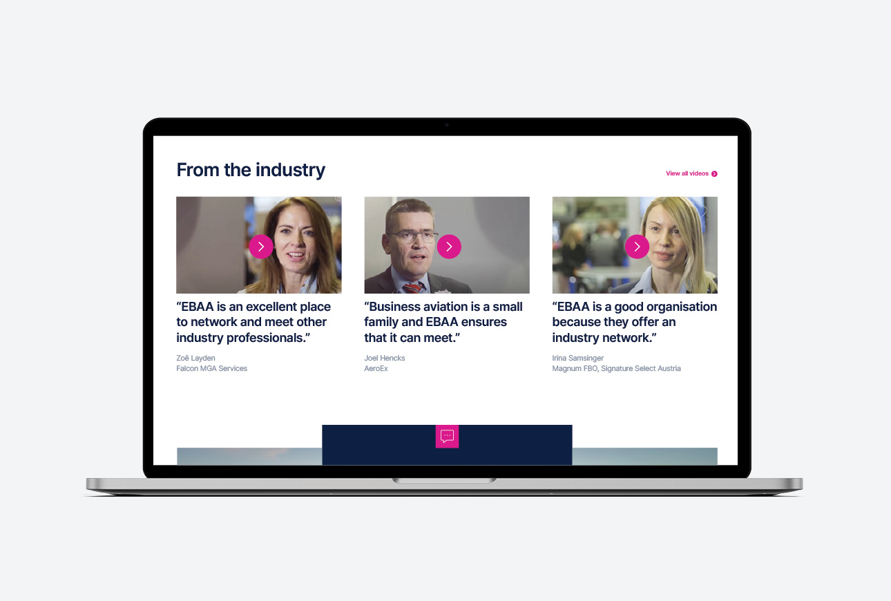 EBAA website news or insights page displaying articles and updates related to business aviation industry