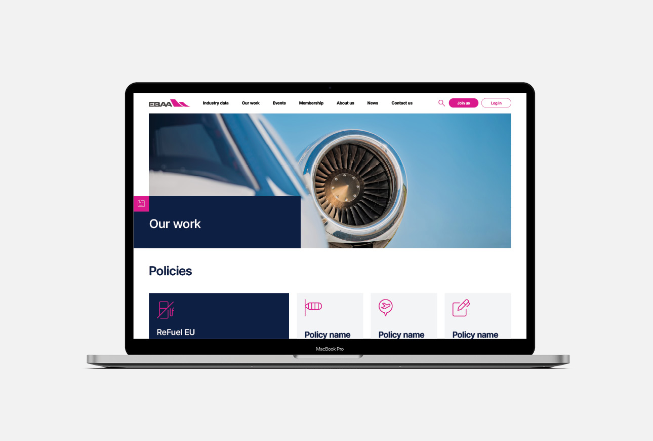 European Business Aviation Association website design showcasing modern homepage layout with aviation imagery and clear user navigation