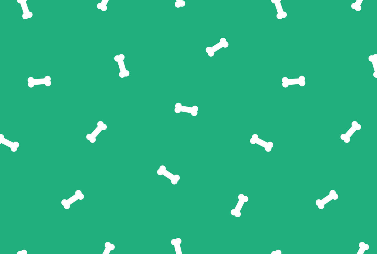 Green background with repeating white dog bone icons