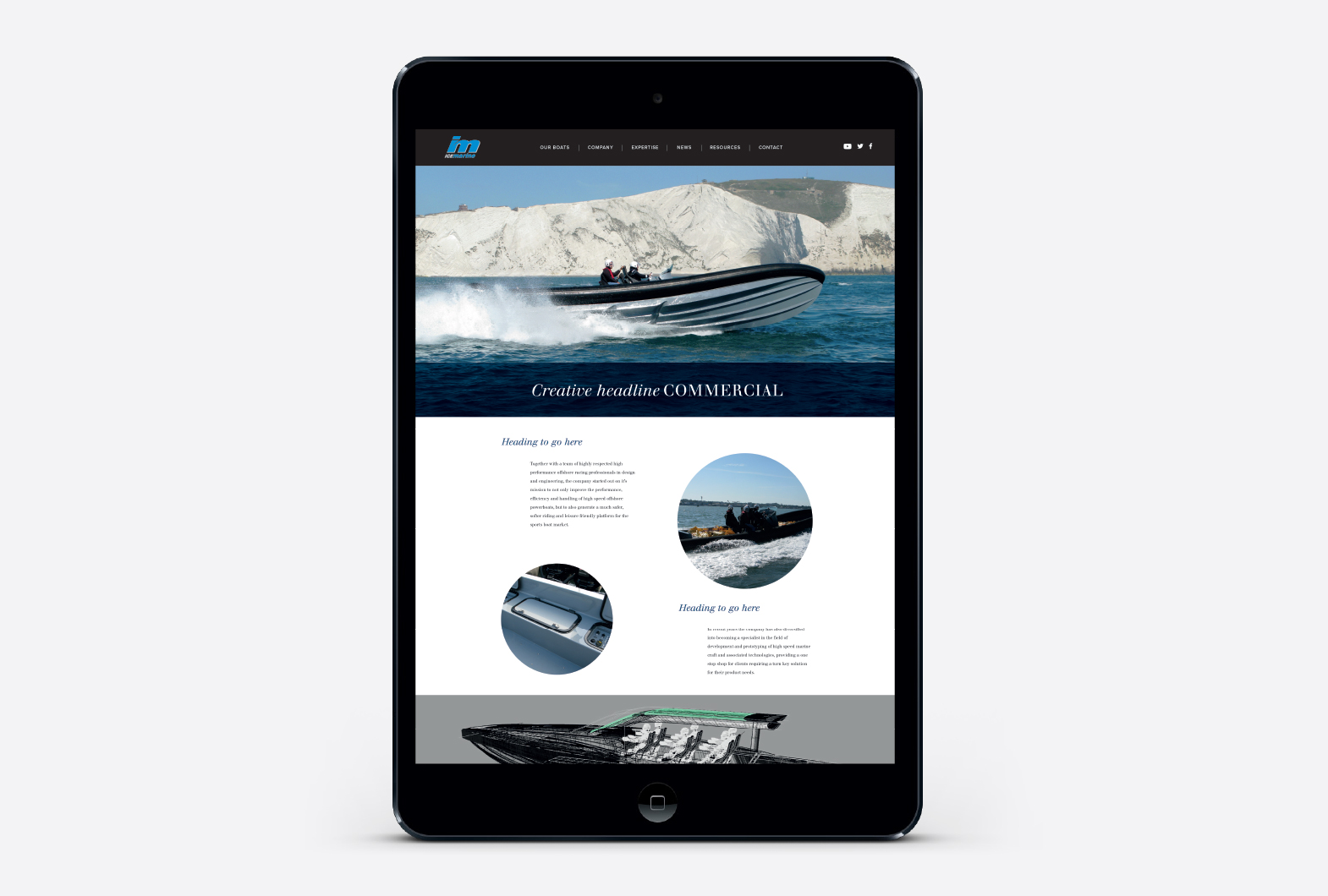 Ice Marine powerboat website design on mobile device