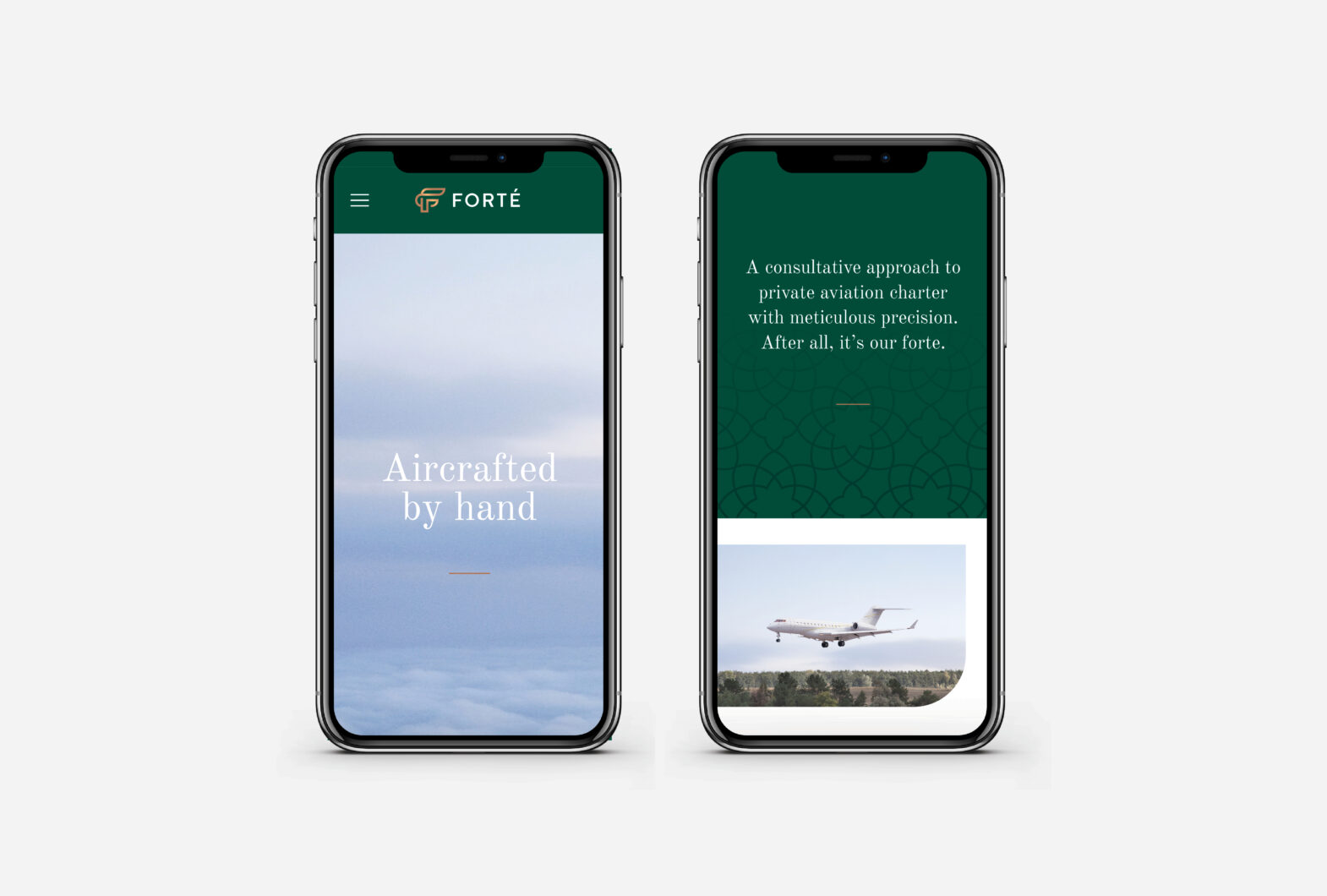 Mobile website design for private aviation company with aircraft imagery and branding