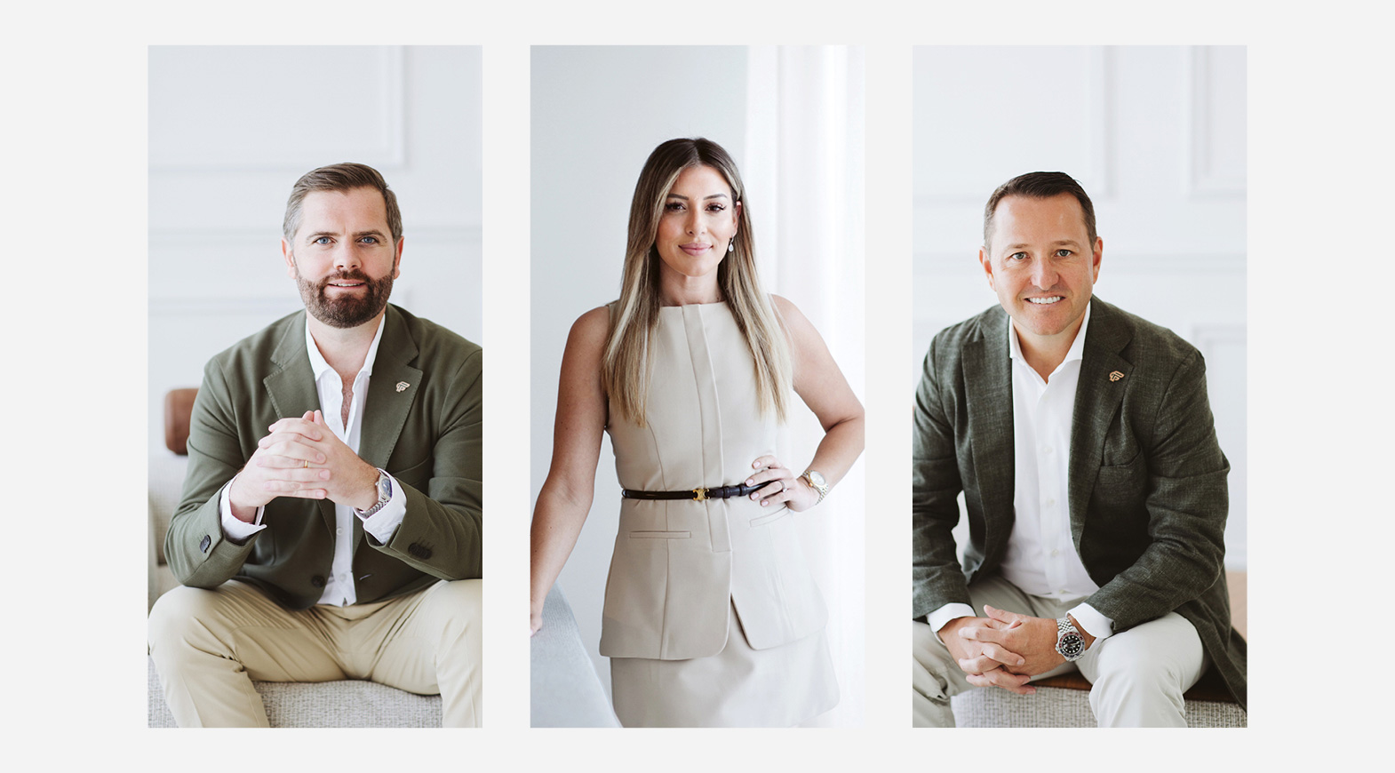 Executive leadership team portraits in luxury private aviation consulting firm office