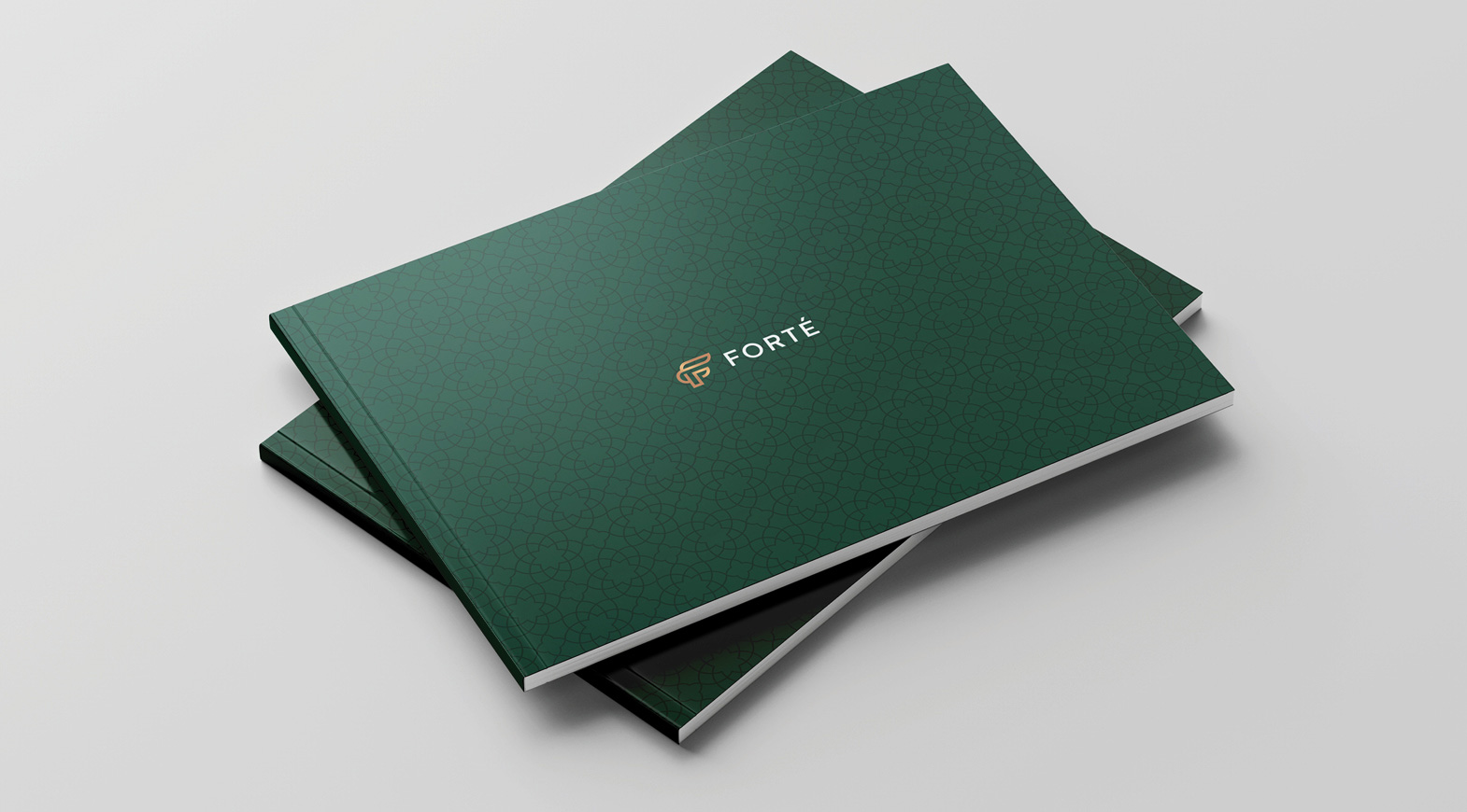 Luxury branded stationery with Forte aviation logo and green patterned design