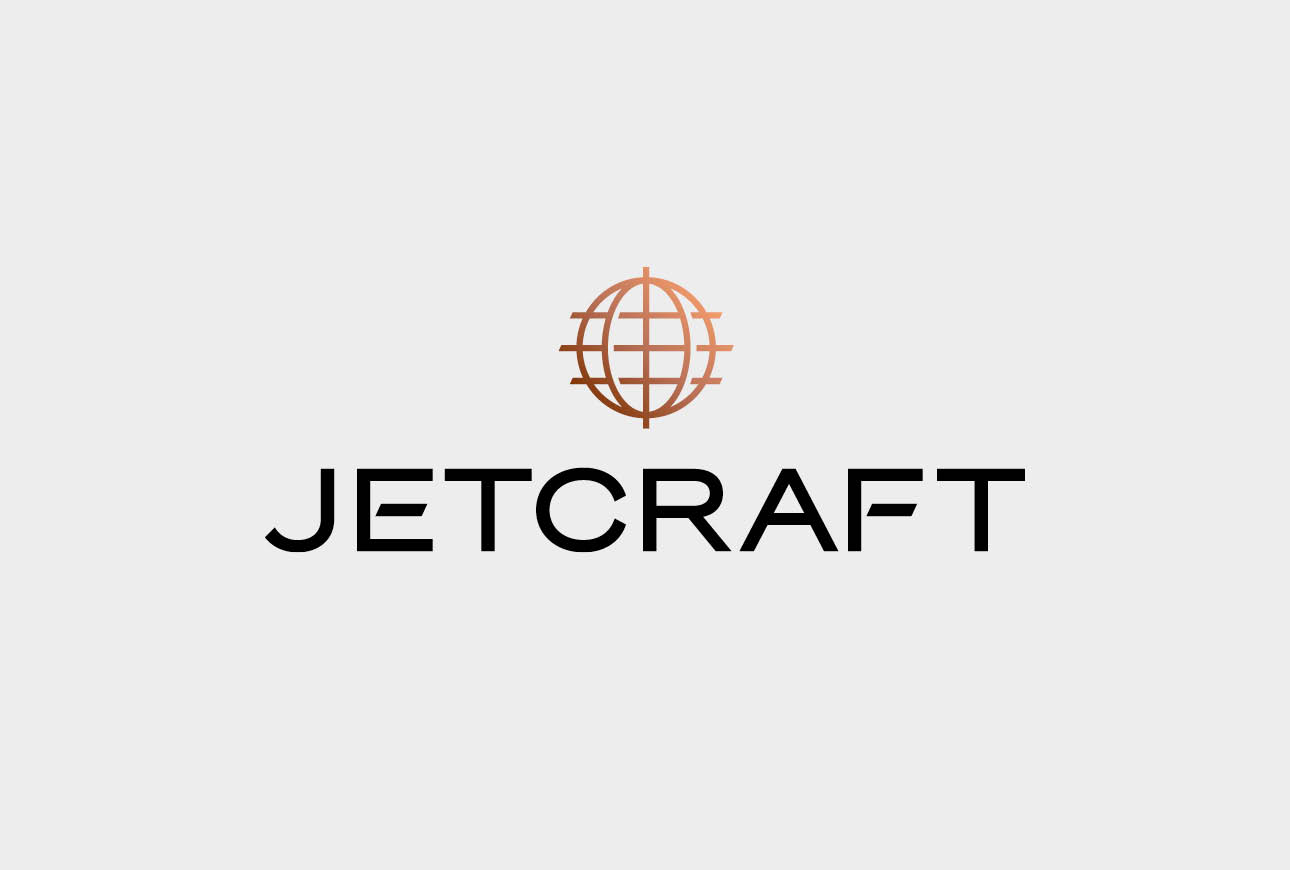 Jetcraft global aviation logo featuring modern typography and globe symbol on a white background