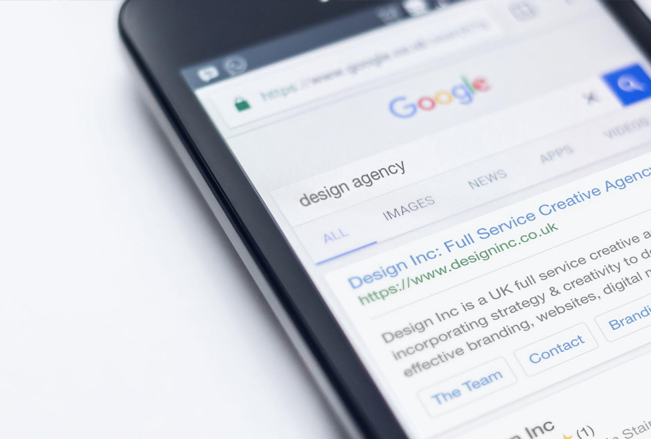Google advertising webpage on mobile phone. content marketing