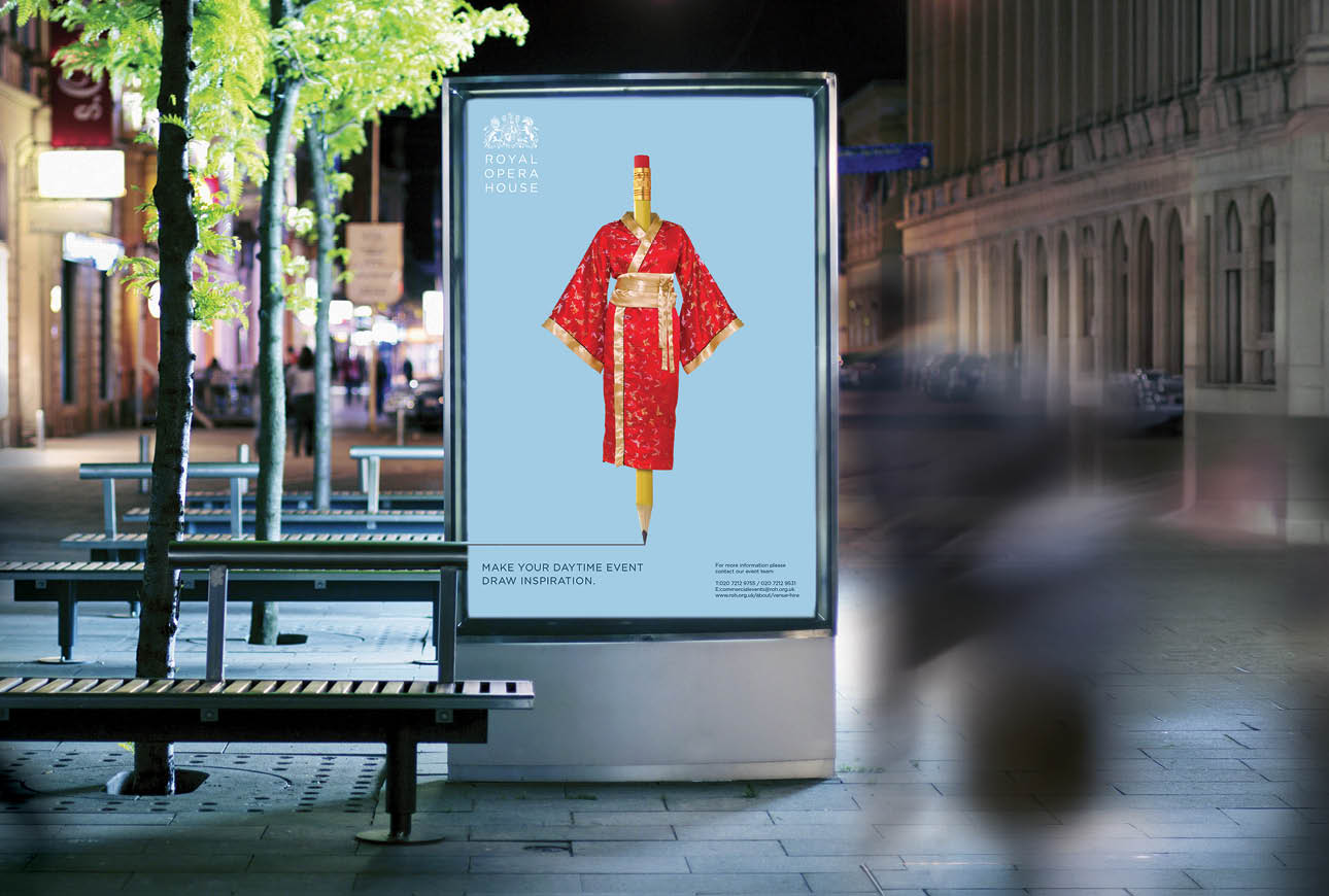 Outdoor advertising poster with kimono pencil design for Royal Opera House
