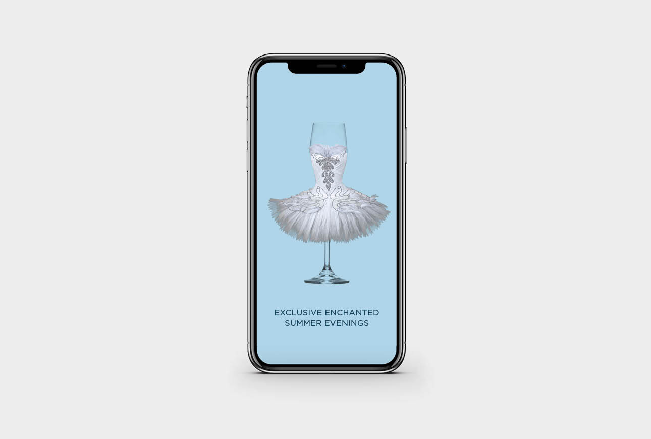 Smartphone screen showing ballet tutu pencil campaign visual