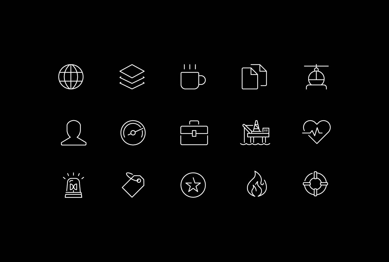 Savback aviation service icons representing helicopter solutions and global operations