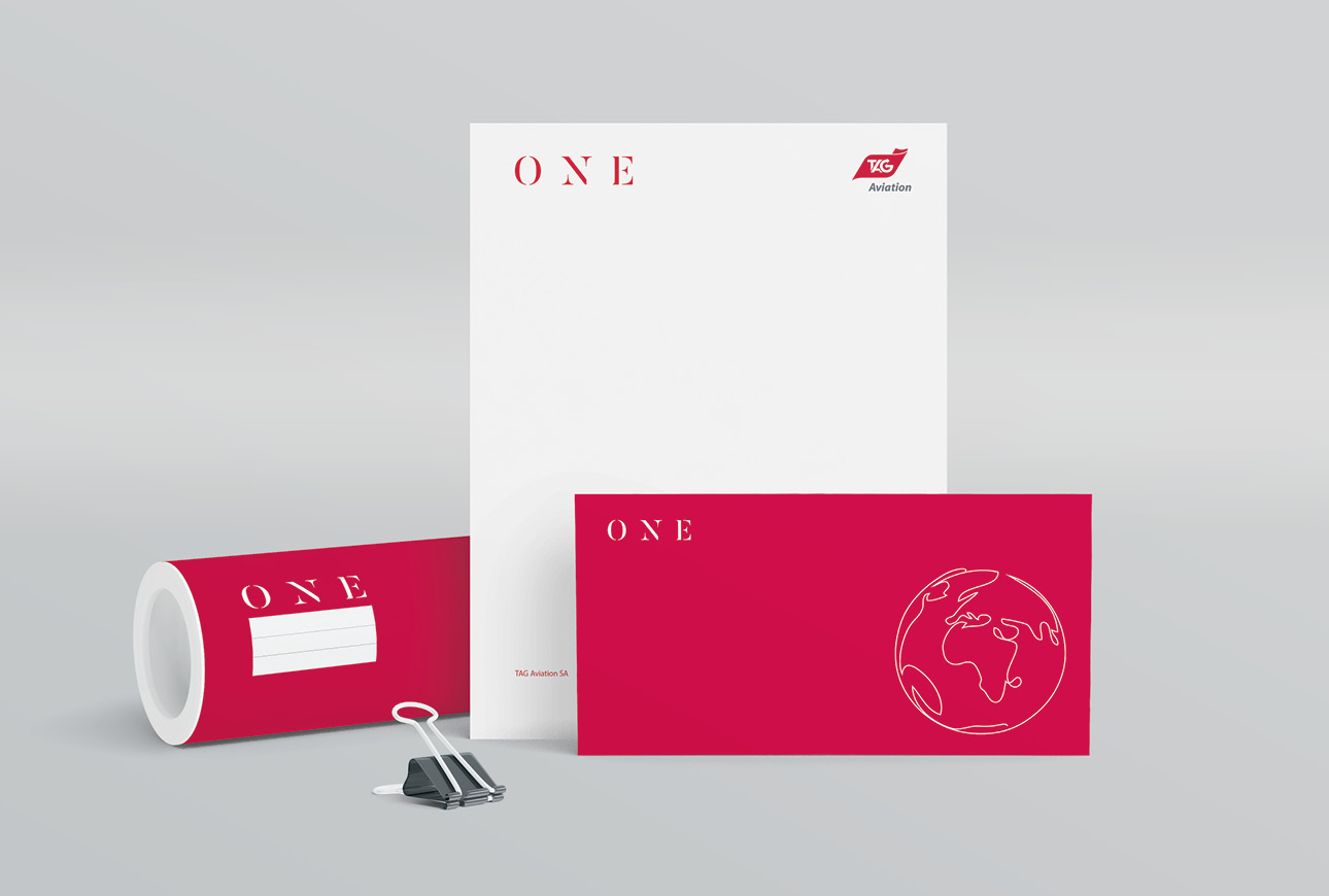 TAG Aviation One branding applied across print and digital materials for a cohesive aviation marketing identity