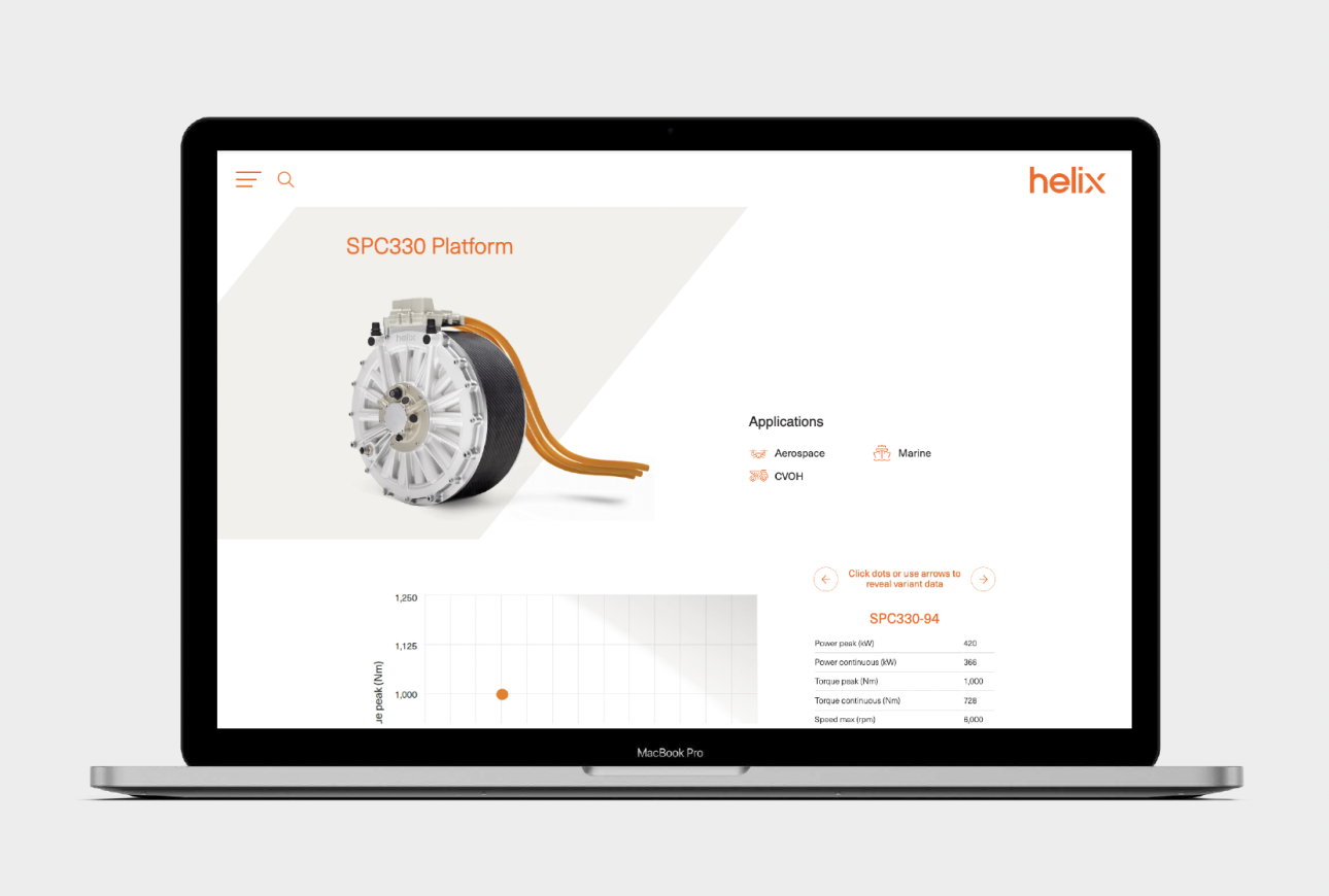 Helix electric motor website design showcasing digital branding and UX