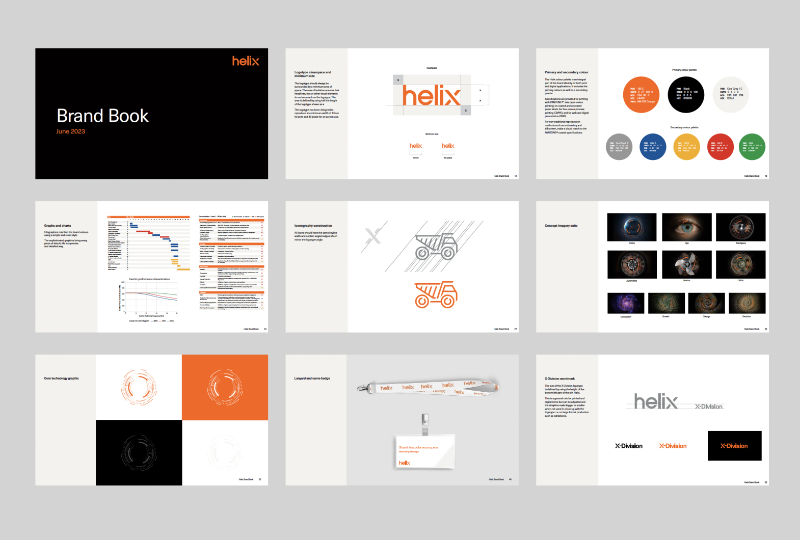 Helix brand guidelines showing typography, colours and identity system